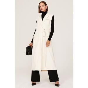 Marina Moscone Cream Long Belted Wrap Vest Trench Coat Size Medium